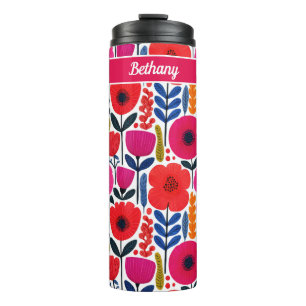 Garrafa Térmica Flores Coloridas de Mola Aquarela Nome BOHO