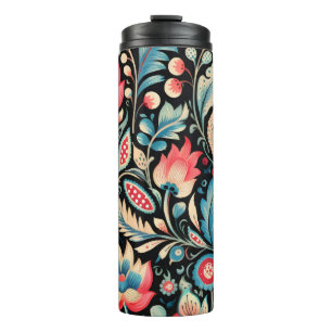 Garrafa Térmica Flores Coloridas e Padrões Paisley em Preto