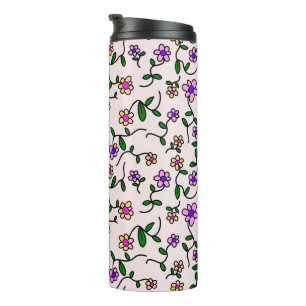 Garrafa Térmica Flores Coloridas, Padrão Floral, Verde, Boho