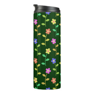 Garrafa Térmica Flores Coloridas, Padrão Floral, Verde, Boho