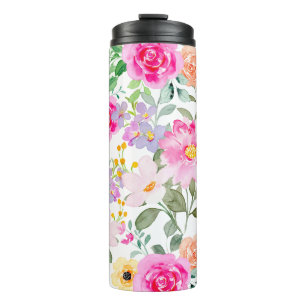 Garrafa Térmica Flores Coloridas Rosa Quente