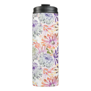 Garrafa Térmica Flores cor de água branca, rosa