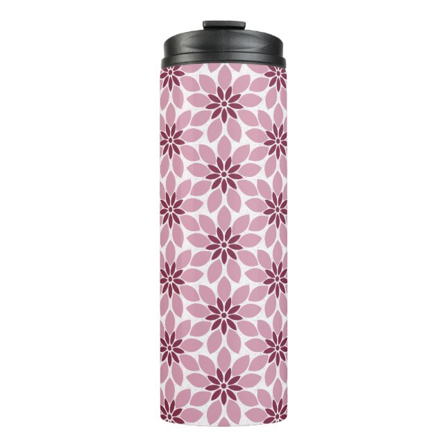 Garrafa Térmica Flores cor-de-rosa com Impressão de bloco (Frente)
