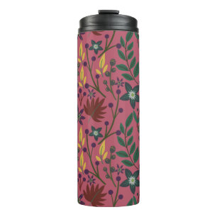 Garrafa Térmica Flores cor-de-rosa com padrão uniforme floral folh