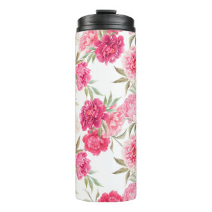 Garrafa Térmica Flores cor-de-rosa flores de pénia sem costura