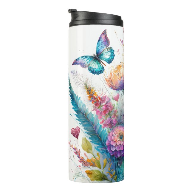 Garrafa Térmica Flores, corações e borboletas personalizados (Rotação à direita)