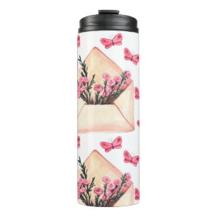 Garrafa Térmica Flores de aquarela em envelopes: padrão sem costur