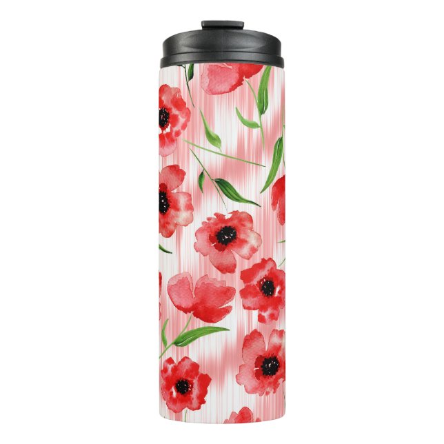 Garrafa Térmica Flores de aquarelas: ikat de papoila. (Frente)