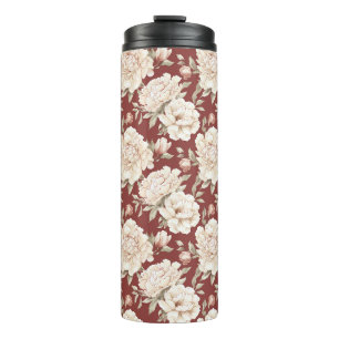 Garrafa Térmica Flores de Creme Vermelho