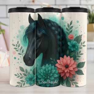 Garrafa Térmica Flores de Crina Trançada de Cavalo Preto