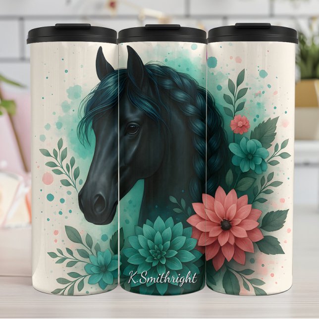 Garrafa Térmica Flores de Crina Trançada de Cavalo Preto (Criador carregado)