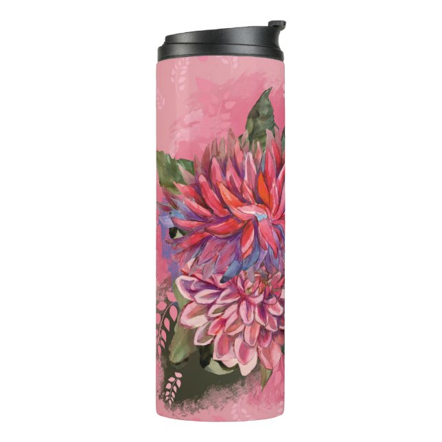 Garrafa Térmica Flores de dálias rosa aquarela (Giro à esquerda)