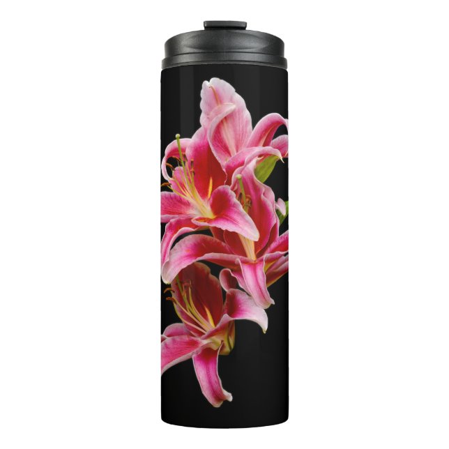 Garrafa Térmica Flores de Lírios Orientais, Rosa Elegante (Frente)