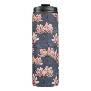 Garrafa Térmica Flores de magnólia japonesas, sem costura, estilo