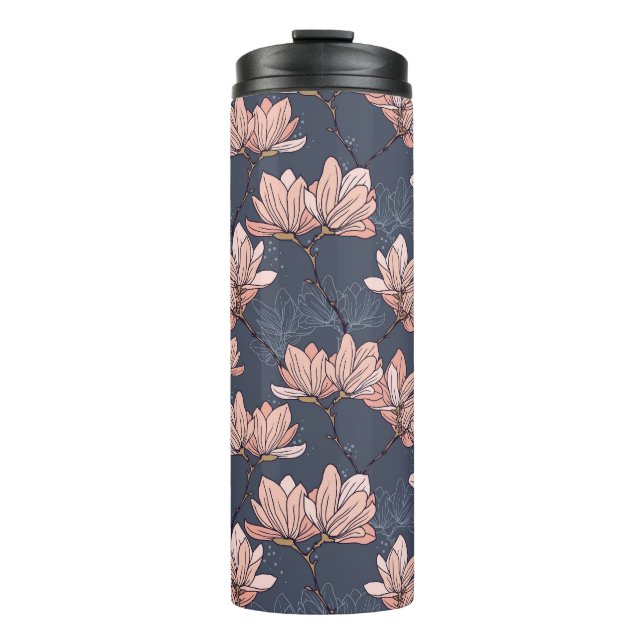 Garrafa Térmica Flores de magnólia japonesas, sem costura, estilo  (Frente)
