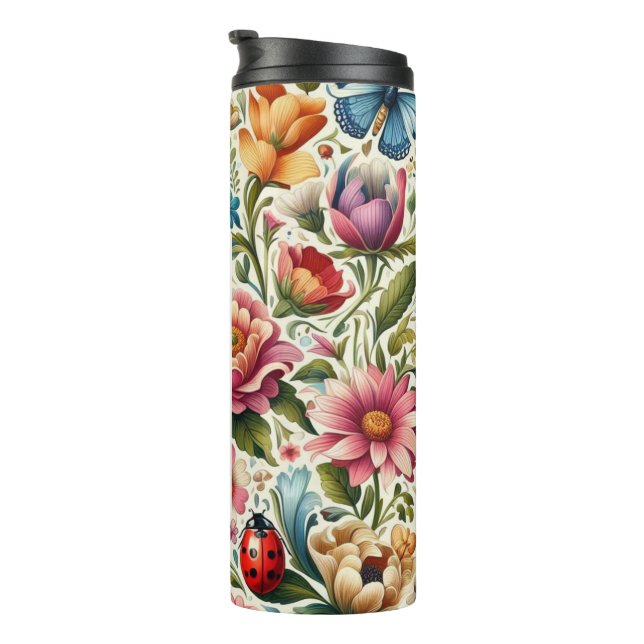 Garrafa Térmica Flores de nome personalizado, ladybug, borboletas (Rotação à direita)