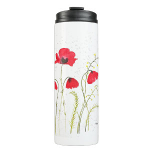 Garrafa Térmica Flores de papoila-vermelha