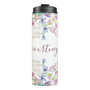 Garrafa Térmica Flores de primavera em aquarela personalizadas