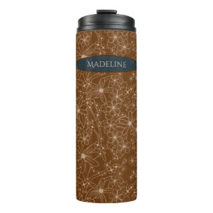 Garrafa Térmica Flores-do-campo Padrões Desenhados de Mão Marrom R