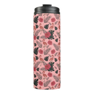 Garrafa Térmica Flores e folhas de padrão uniforme, cor-de-rosa,
