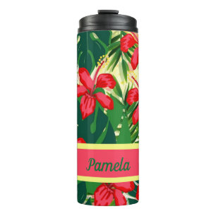 Garrafa Térmica Flores e folhas tropicais