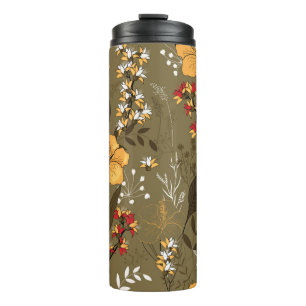 Garrafa Térmica Flores e folhas tropicais, sem costura