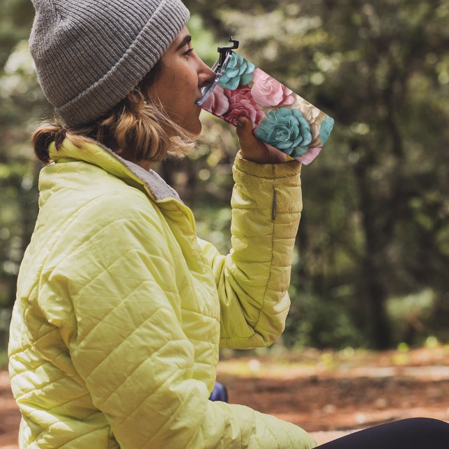 GARRAFA TÉRMICA  FLORES E ROSAS DE TINTA 3D (FLORAL PINK TUMBLER)