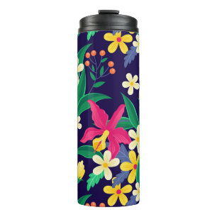 Garrafa Térmica Flores Exóticas Coloridas Padrão Folhas-23021