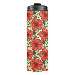 Garrafa Térmica Flores florais tropicais, sem costura, flores verm