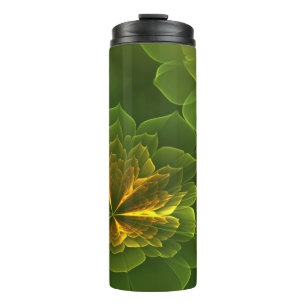 Garrafa Térmica Flores Fractais Amarelas Verdes Fantasy
