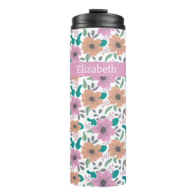 Garrafa Térmica Flores Grandes e Brilhantes Personalizadas (Frente)