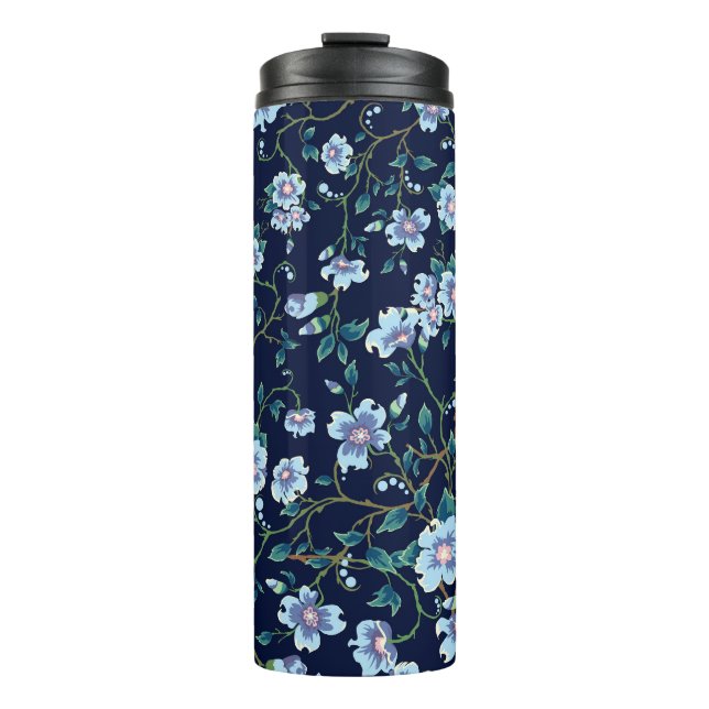 Garrafa Térmica Flores infantis: azul escuro sem costura (Frente)