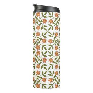 Garrafa Térmica Flores Laranja, Padrão Floral, Folhagem, Boho