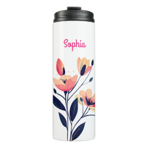 Garrafa Térmica Flores & Nome em Branco