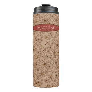 Garrafa Térmica Flores-País Padrão Desenhado À Mão Tan Vintage