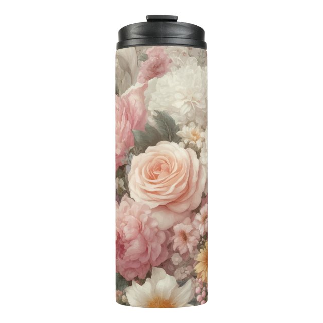 Garrafa Térmica Flores Pastel Shabby Chic Rosa Floral (Frente)