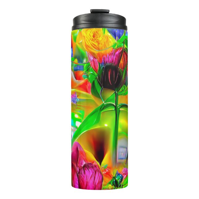 Garrafa Térmica Flores Psicodélicas abstrato (Frente)