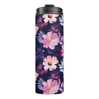 Garrafa Térmica Flores Românticas Azuis-Rosa Boho Botânico