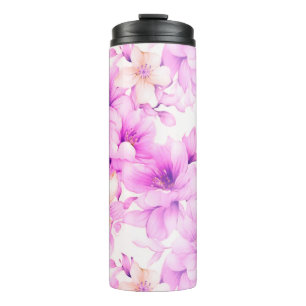 Garrafa Térmica Flores Rosa De Aquarela Delicada