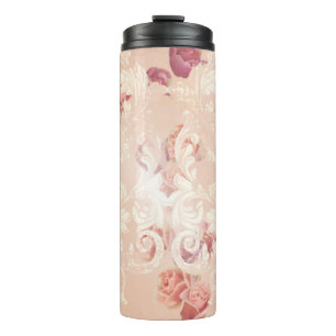 Garrafa Térmica Flores-rosa de-safra e ornamentos barrocos