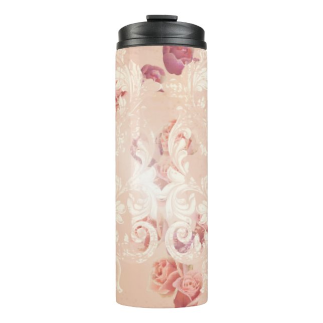Garrafa Térmica Flores-rosa de-safra e ornamentos barrocos (Frente)