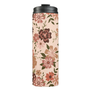 Garrafa Térmica Flores Rosa Naturais Vinhas Verdes Padrão Whimsic