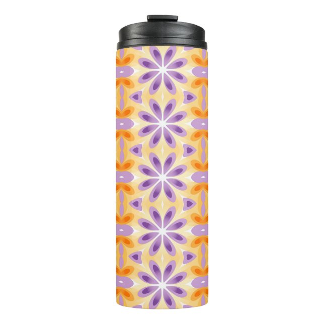 Garrafa Térmica Flores Roxo Amarelo Laranja (Frente)