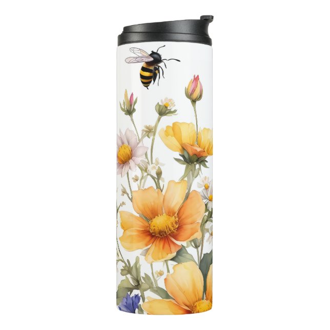 Garrafa Térmica Flores selvagens e Abelhas de mel Aquarela (Giro à esquerda)