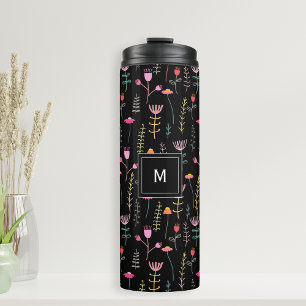 Garrafa Térmica Flores Silvestres Neon em Preto, monogramadas 