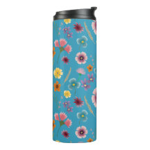 Flores-sombra em azul Tumbler térmico