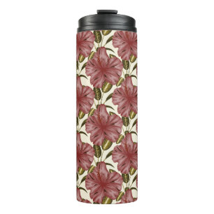 Garrafa Térmica Flores tropicais, padrão sem costura   flores verm