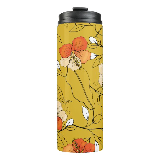 Garrafa Térmica Flores Tropicais Saem: Papel de Parede Exótico. (Frente)
