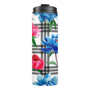 Garrafa Térmica Flores vermelhas e azuis de flor silvestre