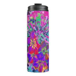 Garrafa Térmica Flores Vermelhas e Roxas Coloridas Psicodélicas